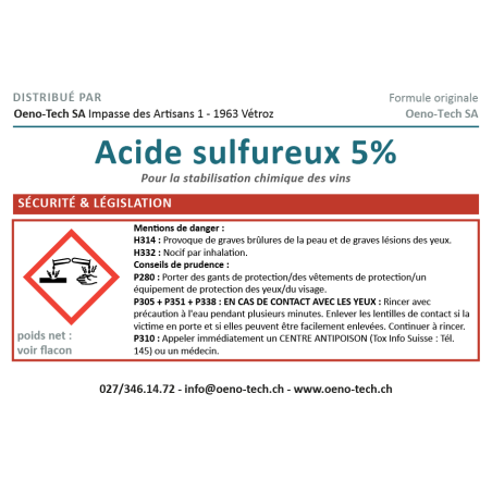 Acide Sulfureux à 5% avec emballage neuf, 1lt